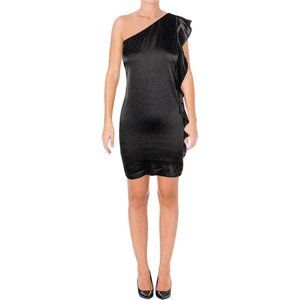 AQUA Black Satin Mini Holiday Party Dress